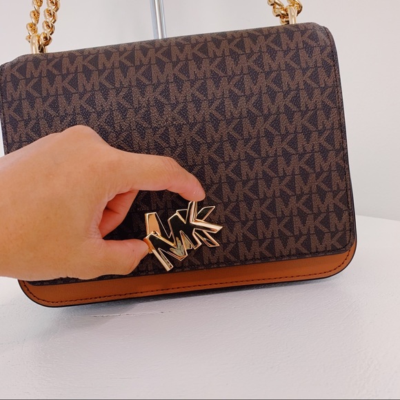 Michael Kors Mott Lg Chain Shoulder Leather Brown - Picture 4 of 14